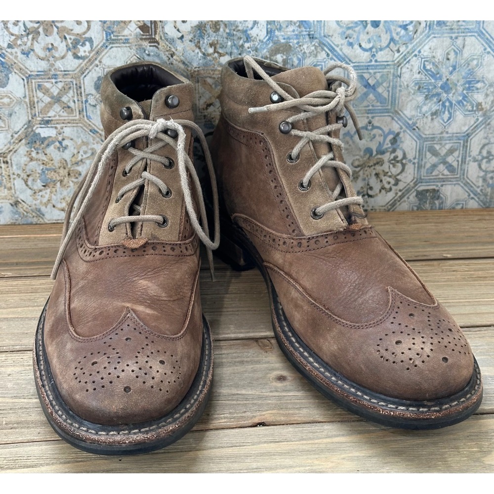WOLVERINE 1000 Mile Wingtip Brogue Boots Leather Suede Mens 10D Brown